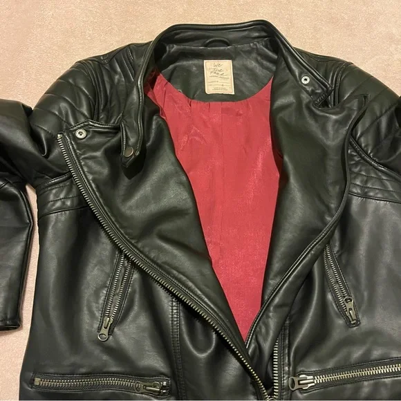We The Free Black Vegan Leather Moto Biker Jacket Large - Picture 9 of 13